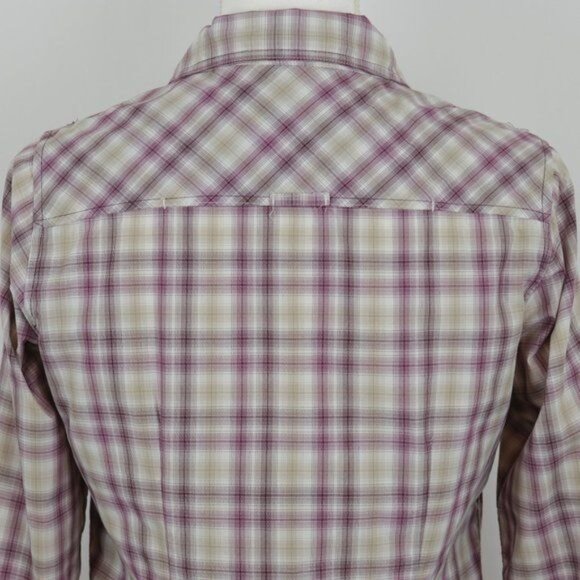 Marmot Women's Medium Purple & Tan Plaid Quick Dry Long Sleeve Button Up Shirt - Picture 4 of 9